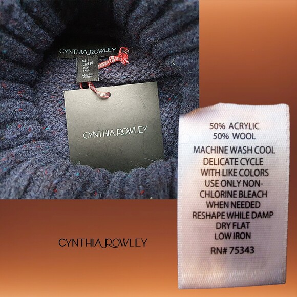 CYNTHIA ROWLEY NEW Turtleneck Speckled Wool Elongated Sweater L - Picture 11 of 12